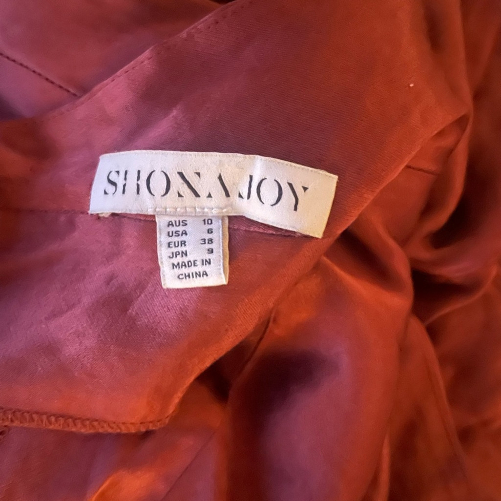 Shona Joy Thalia Gathered Bias Midi Dress Size 6 | Rust Satin Open Back Formal - Picture 6 of 8